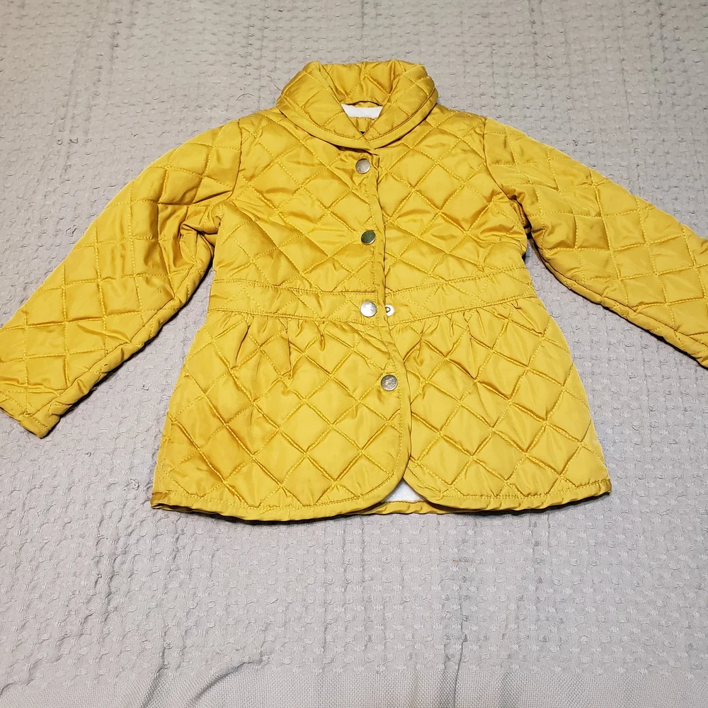 Me Jane Mini Mustard Yellow Quilted Puffer Jacket Faux Fur Lined 3T